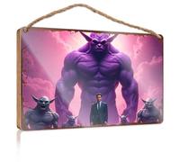 Bathroom Signs For Door Man In Suit Surrounded By Fantasy Monsters Against A Pink Sky Wooded Sign Front Porch Decor Farmhouse Spring Porch Decor(23X35CM)