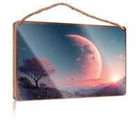 Bathroom Signs For Door Moonlit Landscape: A Surreal Sunset With Giant Moon Wooded Sign Front Porch Decor Farmhouse Spring Porch Decor(15X28CM)