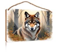Bathroom Signs Funny Wolf in The Autumn Forest Wooden Sign Home Décor Store Home Decor Holiday Porch Sign(20X30CM)