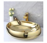 Bathroom Sink 23 Inch Bathroom Vessel Sink Gold Ceramic Sinks Above Counter Oval with Waterfall Faucet Mixer(Basin Faucet Set)