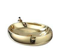 Bathroom Sink 23 Inch Bathroom Vessel Sink Gold Ceramic Sinks Above Counter Oval with Waterfall Faucet Mixer(Only Basin)