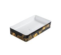Bathroom Sink Above Counter Vessel Sinks,Bathroom Sink, Ceramic Porcelain Rectangle Black with Gold Lines Decorating The Exterior, L 23.6" xW 13.3" ×H 4 Countertop Basin