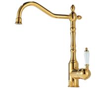 Bathroom Sink Basin Tap Ceramic Single Handle 360° Rotable Spout Deck Mounted Mixer Tap Antique Brass,Vintage Swan Monobloc Kitchen Sink Tap 1 Hole One Handle Taps Titanium Gold