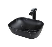 Bathroom Sink Bathroom Basin Sink Counter Top Ceramic Vessel Vanity with Black Mixer Waterfall Faucet and Pop-up Drain Set