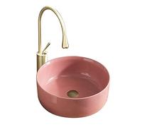 Bathroom Sink, Bathroom Countertop Vanity Sink 15.7" Round Ceramic Vessel Sink Artistic Pink Above Counter Bathroom Lavatory Vanity Bowl Basin with Pop-up Drain, Ideal for Home Bat