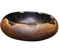 Bathroom Sink, Bathroom Vanity Above Counter Vessel Sink Lotus Leaf Round Ceramic Washbasin Multicolor 44x13.5cm(Black Set a)
