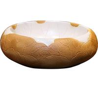 Bathroom Sink, Bathroom Vanity Above Counter Vessel Sink Lotus Leaf Round Ceramic Washbasin Multicolor 44x13.5cm(White Set a)
