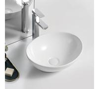 Bathroom Sink, Bathroom Vessel Sink Ceramic Mini Oval Countertop Art Basin Easy to Install Washbasin Easy Clean Sink for Washroom Guest Bath Restaurant Vanity Balcony Garden (White 41x33x14c