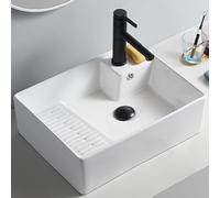 Bathroom Sink, Bathroom Vessel Sink Ceramic Washbasin Easy to Install Countertop Laundry Basin Scratch to Resistant Sink with Washboard for Apartment Hotel Home Balcony (White B 49.5x37x15.5