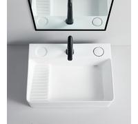 Bathroom Sink, Bathroom Vessel Sink Countertop Basin Ceramic Wash Basin Hidden Rear Drainage Resistant to Scratches Basin Wash Basin for Household Washbasin Balcony Bars Lavatory Hotel (Whit
