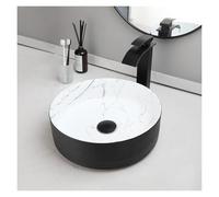 Bathroom Sink Bathroom Vessel Sink Faucet Combo14 Inch Bowl Rose Gold Round Ceramic for Counter(Black and White)
