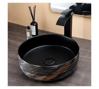 Bathroom Sink Bathroom Vessel Sink Faucet Combo14 Inch Bowl Rose Gold Round Ceramic for Counter(Black 02)