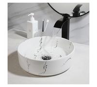 Bathroom Sink Bathroom Vessel Sink Faucet Combo14 Inch Bowl Rose Gold Round Ceramic for Counter(White)