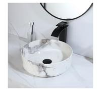 Bathroom Sink Bathroom Vessel Sink Faucet Combo14 Inch Bowl Rose Gold Round Ceramic for Counter(White 02)