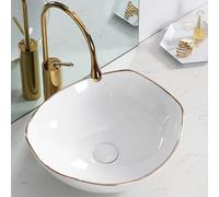 Bathroom Sink, Bathroom Vessel Sink Resistant to Scratches Washbasin Ceramic Countertop Art Basin Small Ingot Shampoo Basin for Household Washbasin Balcony Bars Lavatory Hotel (White a 42x39