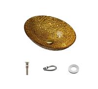 Bathroom Sink Bathroom Vessel Sinks Galvanized Tempered Glass Wash Basin Home Oval Golden Sink(B)