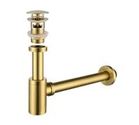 Bathroom Sink Bottle Trap Set, Stainless Steel Basin Sink Stopper P-Trap Set with Overflow, Sink Drain Kit for Bathroom Sink Washbasin (Brushed Gold)