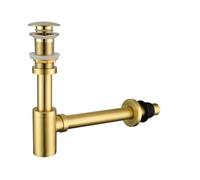 Bathroom Sink Bottle Trap Set, Stainless Steel Basin Sink Stopper P-Trap Set without Overflow, Sink Drain Kit for Bathroom Sink Washbasin (Brushed Gold)