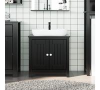 Bathroom Sink Cabinet 2 Metal Handles 60 x 34 x 59 cm Black Solid Pine Wood