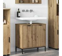 Bathroom Sink Cabinet Artisan Oak Engineered Wood with Metal Legs 60.5x33.5x61cm