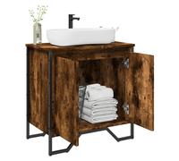 Bathroom Sink Cabinet Modern Slim Smoked Oak 60x35x60 cm Engineered Wood 2-Door