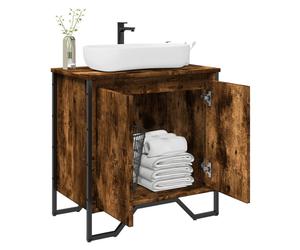 Bathroom Sink Cabinet Modern Slim Smoked Oak 60x35x60 cm Engineered Wood 2-Door