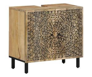 Bathroom Sink Cabinet Solid Mango Wood Natural 62x33x58cm HandCarved RetroFloral