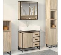 Bathroom sink cabinet Sonoma oak 65x33x60 cm Engineered wood & Metal Frame retro