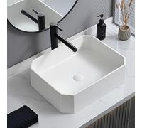 Bathroom Sink Cloakroom Basin, Rectangular Hand Wash Basin Classic Design Gloss Countertop Sink for Balcony Bedroom Living Room(49.5x39.5x14cm)