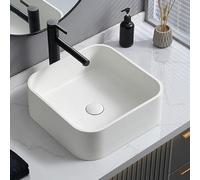 Bathroom Sink Cloakroom Basin, Rectangular Hand Wash Basin Classic Design Gloss Countertop Sink for Balcony Bedroom Living Room(40x40x12cm)