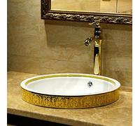 Bathroom Sink, Countertop Basin Golden Semi Embedded Platform Washbasin Ceramic Circular Toilet Washing Basin Art Ceramic wash Basin,Sink only