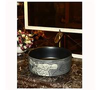 Bathroom Sink, Countertop Basins for Bathrooms 42cm Vintage, Wash Basin Black Ceramic Sink Basin Round Shape No Cracking Anti-Splash and Anti-Splash Radian Design Unit 4/1