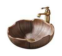 Bathroom Sink Countertop Bathroom Vessel Sink Retro Country Ceramic Art Basin Round Bowl Vanity with Faucet Combo Counter Basin