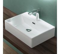 Mai & Mai Bathroom Sink, Ceramic Wall-Mounted Wash Basin with Nano Coating | Nano-Coated Rectangular Ceramic Basin, Countertop or Wall-Hung for Guest Bathroom Vanity, White, 50x36x13 cm, Brüssel206
