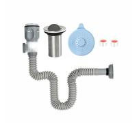 Bathroom Sink Drain Kit, Flexible P-Trap Waste Pipe, Gray Flip-Top Waste | Universal drain hole fit, telescopic bathroom hose, rapid water flow, integrated hair catcher, prevent sewer smell
