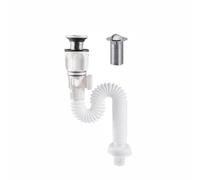 Bathroom Sink Drain Kit, White Flip-Top Waste with Tape & Floor Drain | Universal drain hole fit, telescopic bathroom hose, rapid water flow, integrated hair catcher, prevent sewer smell