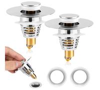 Bathroom Sink Drain Stopper, 2pcs Drain Stopper Sink Filter Bathroom Sink Drain Plug Hair Catching for 27-41mm / 1.06-1.61in Drain Holes, Push Type Drain Strainer Cover for Sink
