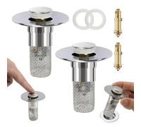 Bathroom Sink Drain Strainer Hair Catcher, Pop Up Sink Drain Stopper with Removable Stainless Steel Filter Basket for US Universal Bathroom Kitchen Basin Sink Stopper Replacement, 2 Pack
