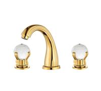 Bathroom Sink Faucet 3 Hole Deck Mounted Widespread Brass Bathroom Faucet Crystal Handle Mixer Tap Gold Ti-PVD (Gold)