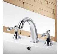 Bathroom Sink Faucet, Basin Faucets Brass Polished Chrome Deck Mounted Bathroom Sink Faucets 3 Hole Double Handle Widespread Tub Mixer Tap