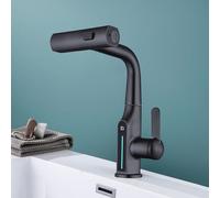 Bathroom Sink Faucet Black Single Handle Waterfall Tap with Digital Display Laundry Sink Mixer with Sprayer Modern Rubinetteria for Stylish Bathrooms