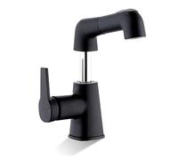 Bathroom Sink Faucet Brass Pull Out Sprayer Single Handle Single Hole Basin Mixer Tap with Aerator Rotate Faucet Vessel Sink Faucet Hot And Cold Water Bathroom Faucet,Black