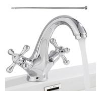 Bathroom Sink Faucet - Brass Single Hole Double, Handle Mixer Tap Water Control Fixture with 60cm Hose Hot Cold Replacement Part for Washing Room Lavatory Vanity Sink Home Bathroom Upgrade