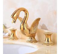 Bathroom Sink Faucet, Deck-Mounted Widespread Golden 3 Pcs Bathroom Swan Basin Faucet Lavatory Basin Sink Mixer Luxury Style