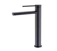 Bathroom Sink Faucet High Single Handle Basin Mixer Tap Brass Single Hole Vessel Sink Faucet Hot and Cold Water Aerator Bathroom Faucet Countertop Installation,Black Heavy Duty