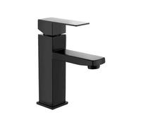 Bathroom Sink Faucet, Hot And Cold Water, Black Paint, Stainless Steel, Square, Single Hole