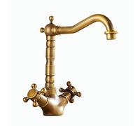 Bathroom Sink Faucet hot and Cold Water Double Handle Antique Brass Kitchen Vanity Single Hole, B(Antique B)