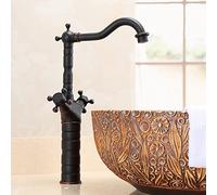 Bathroom Sink Faucet Vintage, Basin Kitchen 360 Degree Swivel Spout Lavatory Faucet, Single Hole Cold and Hot Double Handle Cross High, Go