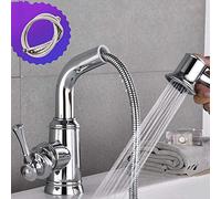 Bathroom Sink Faucet Vintage Pull Out Faucets With 2 Spray Modes Single-Handle High-Arc 360° Swivel Rotatable Pull Down Bathroom Sink Sprayer Faucets Ceramic Valve Hot and Cold Water Mixer Water Tap,E