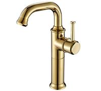 Bathroom Sink Faucet with Cold and Hot Brass Deck Mounted Sink Mixer Tap Single Handle Basin Faucet for Lavatory Bathroom, Zirconium Gold